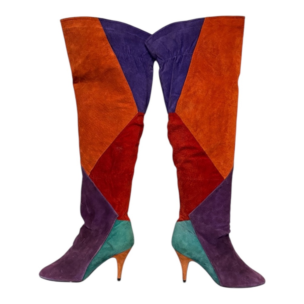 Colorful Patchwork Knee-High Boots